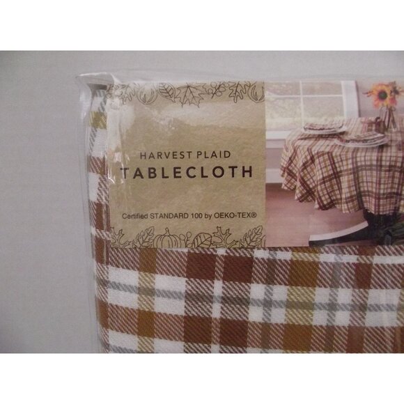 Harvest Plaid Round Tablecloth with all the fall colors - Picture 2 of 2